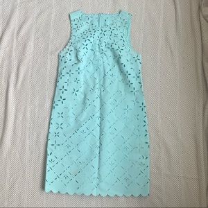 J. Crew laser-cut eyelet aqua sleeveless minidress